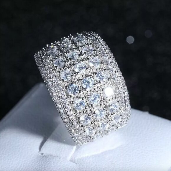 NEW 925 Sterling Silver Diamond Ring Band - Picture 3 of 7
